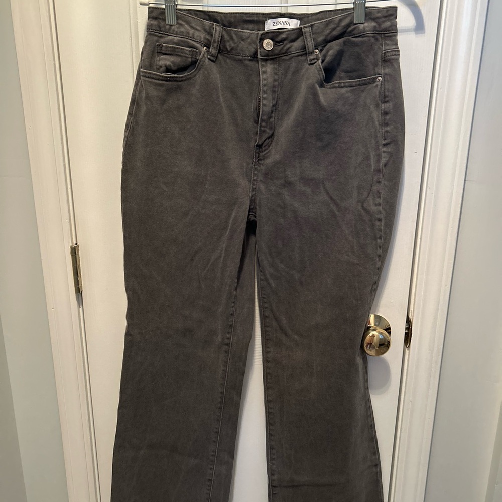 Zenana Outfitters Washed Charcoal High-Rise Jeans raw hem